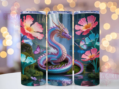 Seamless Floral Fantasy Dragon Tumbler, Floral Fantasy Wrap, 20oz Tumbler Sublimation, Botanical Dragon Design, Mythical Creature Wrap, Elegant Beast Tumbler, Enchanted Floral Sublimation Sublimation SvggirlplusArt 