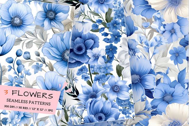 Seamless Floral Pattern, Floral Symphony in Blue Sublimation FloridPrintables 