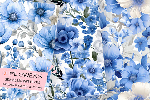 Seamless Floral Pattern, Floral Symphony in Blue Sublimation FloridPrintables 