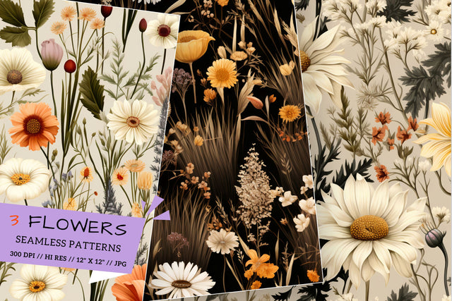 Seamless Floral Pattern, Rustic Wildflower Meadow Sublimation FloridPrintables 