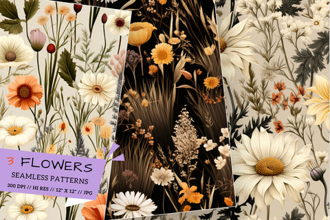 Seamless Floral Pattern, Rustic Wildflower Meadow Sublimation FloridPrintables 
