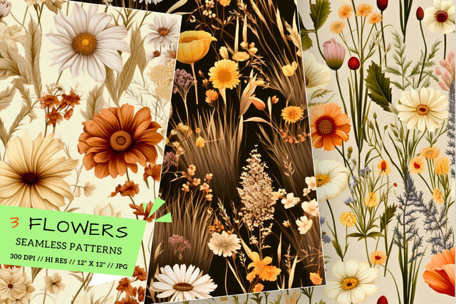 Seamless Floral Pattern, Rustic Wildflower Meadow, Watercolor Flower Seamless Pattern, Watercolor Floral Paper, Flowers Digital Paper, Flowers Collage Sheets Sublimation FloridPrintables 