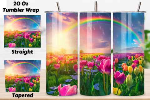 Seamless Garden Landscape Tumbler Art | Rain Rainbows PNG, Seamless Spring Wildflowers Field Watercolour 20 oz Skinny Tumbler Wrap For Sublimation | Spring Delicate Wildflowers Landscape Watercolour Sublimation FloridPrintables 