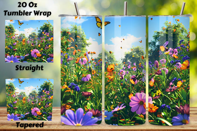 Seamless Garden Landscape Tumbler Art, Spring floral PNG Sublimation FloridPrintables 