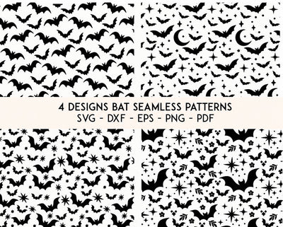 Seamless Halloween Bat Patterns SVG Bundle - Spooky Fabric Print Vector Designs - Gothic Wallpaper Vector file for Cricut Silhouette SVG DreamingSVG 