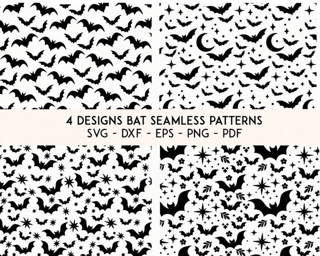 Seamless Halloween Bat Patterns SVG Bundle - Spooky Fabric Print Vector Designs - Gothic Wallpaper Vector file for Cricut Silhouette SVG DreamingSVG 