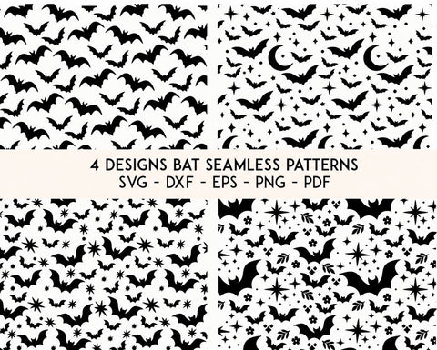 Seamless Halloween Bat Patterns SVG Bundle - Spooky Fabric Print Vector Designs - Gothic Wallpaper Vector file for Cricut Silhouette SVG DreamingSVG 