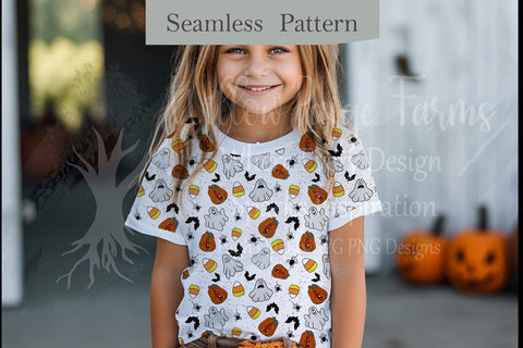 Seamless Halloween Pattern | Silly Ghosts, Pumpkins, Bats, Spiders & Candy Corn | 4000x4000 PNG JPG Digital Download Sublimation Willow Paige Farms 