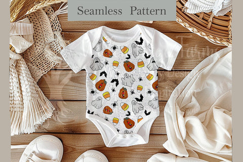 Seamless Halloween Pattern | Silly Ghosts, Pumpkins, Bats, Spiders & Candy Corn | 4000x4000 PNG JPG Digital Download Sublimation Willow Paige Farms 