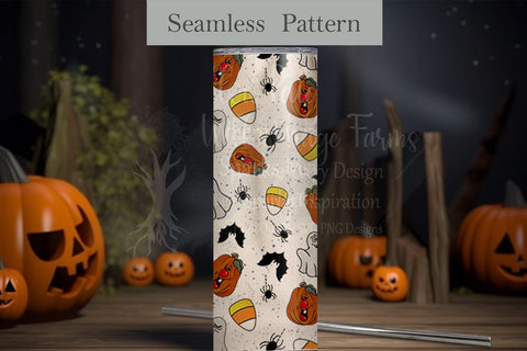 Seamless Halloween Pattern | Silly Ghosts, Pumpkins, Bats, Spiders & Candy Corn | 4000x4000 PNG JPG Digital Download Sublimation Willow Paige Farms 