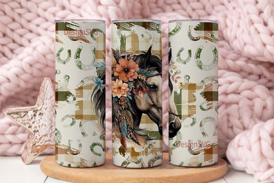 Seamless Horse Tumbler Wrap, 20oz Skinny Sublimation Tumbler Design, Horse Sublimation Design Png, Floral Horse Shoe Tumbler Png Download Sublimation DesignSVG 