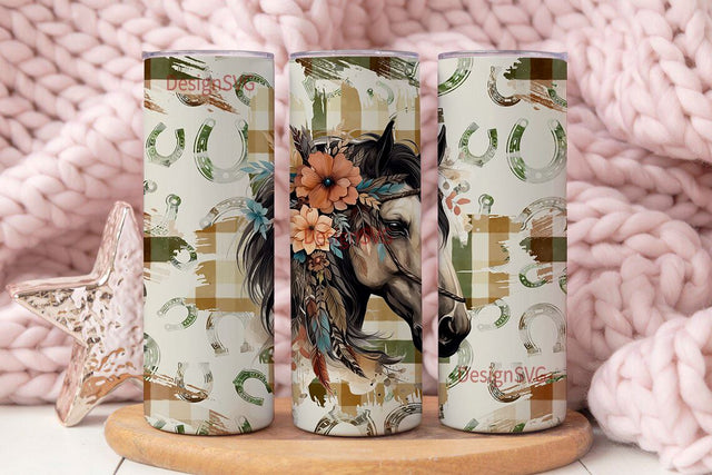 Seamless Horse Tumbler Wrap, 20oz Skinny Sublimation Tumbler Design, Horse Sublimation Design Png, Floral Horse Shoe Tumbler Png Download Sublimation DesignSVG 