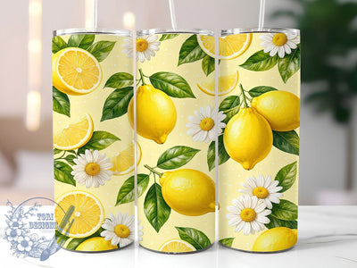 Seamless Lemon Daisy Floral 20oz Tumbler, Lemon Design, Daisy Floral, Seamless Pattern, Sublimation Wrap, 20oz Tumbler, Fresh Aesthetic, Garden Charm Sublimation ToriDesigns 