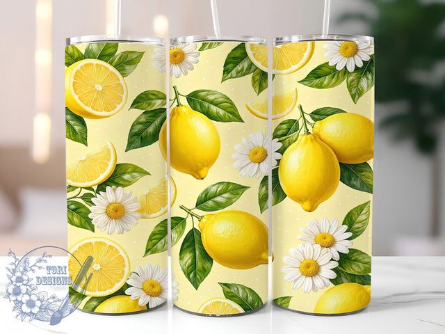 Seamless Lemon Daisy Floral 20oz Tumbler, Lemon Design, Daisy Floral, Seamless Pattern, Sublimation Wrap, 20oz Tumbler, Fresh Aesthetic, Garden Charm Sublimation ToriDesigns 