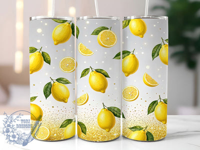 Seamless Lemon Glitter Glow 20oz Tumbler, Lemon Glitter, Seamless Glow, Fresh Theme, Sublimation Wrap, 20oz Tumbler, Vibrant Aesthetic, Citrus Charm Sublimation ToriDesigns 