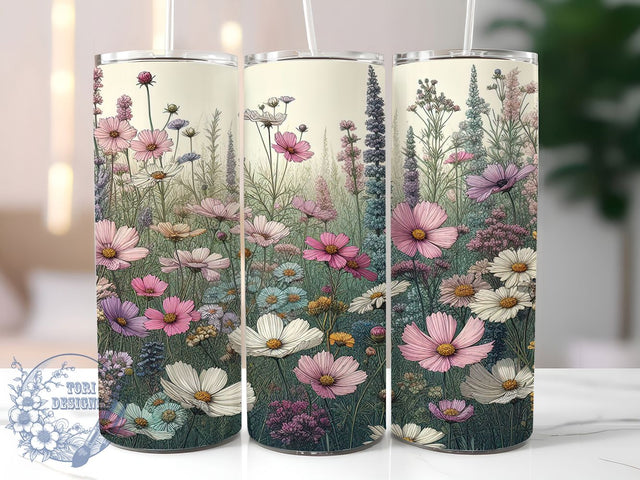 Seamless Meadow Floral Pattern Tumbler, Continuous Flower Design, Garden Print Cup, Nature Pattern Gift, Botanical Wrap Art, Meadow Flower Design, Seamless Nature Cup Sublimation ToriDesigns 