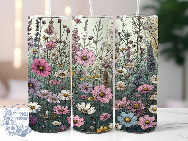 Seamless Meadow Floral Pattern Tumbler, Continuous Flower Design, Garden Print Cup, Nature Pattern Gift, Botanical Wrap Art, Meadow Flower Design, Seamless Nature Cup Sublimation ToriDesigns 