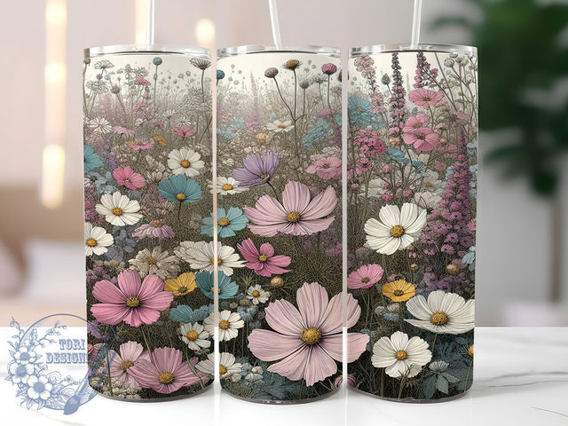 Seamless Meadow Floral Pattern Tumbler, Continuous Flower Design, Garden Print Cup, Nature Pattern Gift, Botanical Wrap Art, Meadow Flower Design, Seamless Nature Cup Sublimation ToriDesigns 