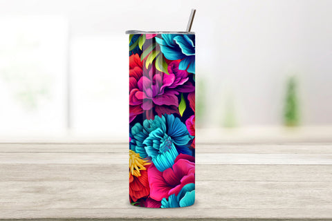 Seamless Neon Garden Tumbler Wrap, Floral Fantasy, 3D Luminous Flower Tumbler wrap, Seamless PNG Wrap, 3D Neon Floral Fantasy Tumbler wrap, Seamless Wrap PNG Sublimation FloridPrintables 