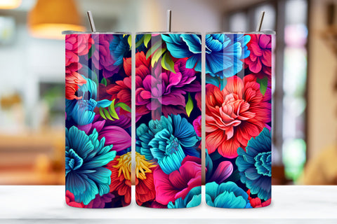 Seamless Neon Garden Tumbler Wrap, Floral Fantasy, 3D Luminous Flower Tumbler wrap, Seamless PNG Wrap, 3D Neon Floral Fantasy Tumbler wrap, Seamless Wrap PNG Sublimation FloridPrintables 