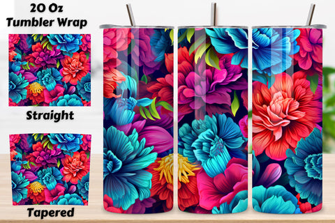 Seamless Neon Garden Tumbler Wrap, Floral Fantasy, 3D Luminous Flower Tumbler wrap, Seamless PNG Wrap, 3D Neon Floral Fantasy Tumbler wrap, Seamless Wrap PNG Sublimation FloridPrintables 