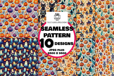 Seamless Pattern Halloween Pumpkins Digital Pattern Natasha Prando 