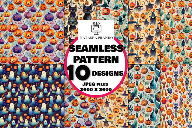 Seamless Pattern Halloween Pumpkins Digital Pattern Natasha Prando 