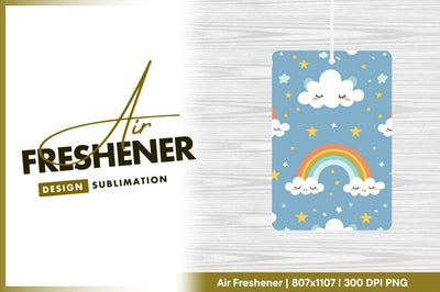 Seamless pattern of rainbows clouds stars on light blue background Sublimation Regulrcrative 