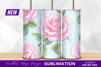 Seamless pattern pink roses on light blue Sublimation Regulrcrative 