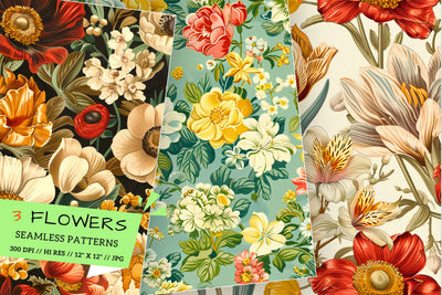 Seamless Pattern Vintage Floral Garden: Retro Charm, Springtime Beauty, Meticulously Crafted, Digital Paper Sublimation FloridPrintables 