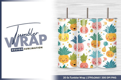 Seamless Pattern With Cute Smiling Pineapples Tumbler Png Sublimation Regulrcrative 