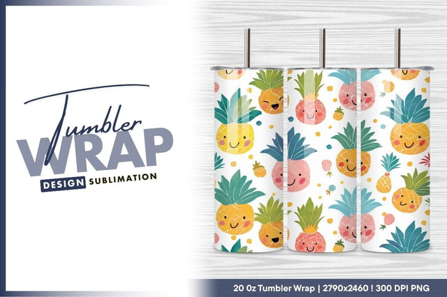 Seamless Pattern With Cute Smiling Pineapples Tumbler Png Sublimation Regulrcrative 