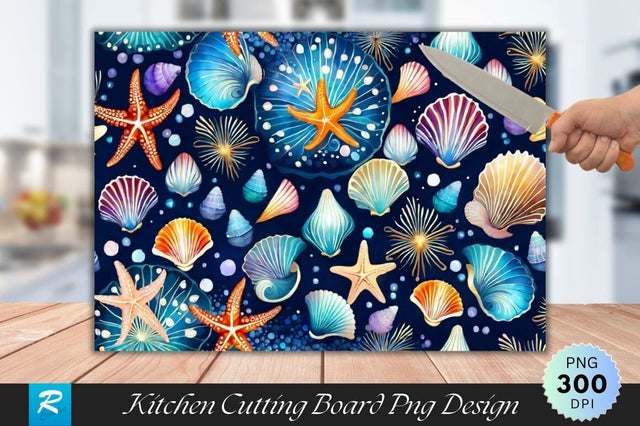 Seamless Pattern with Seashells and Starfish Cutting Board Sublimation Regulrcrative 