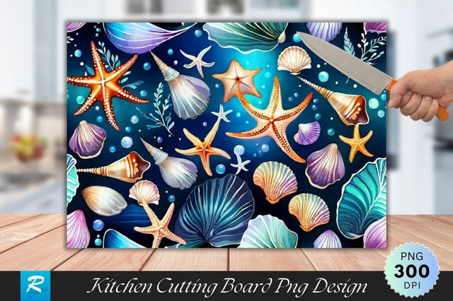 Seamless Pattern with Seashells and Starfish Cutting Board Sublimation Regulrcrative 