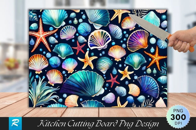 Seamless Pattern with Seashells and Starfish Cutting Board Sublimation Regulrcrative 