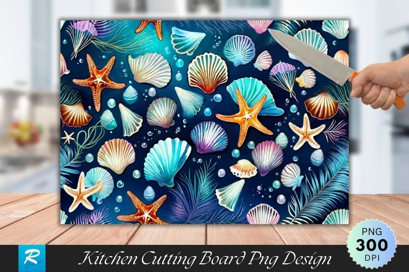 Seamless Pattern with Seashells and Starfish Cutting Board Sublimation Regulrcrative 
