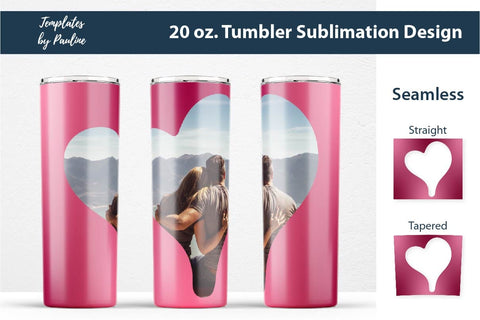 Seamless Pink Valentine Heart Photo Tumbler Wrap Sublimation Sublimation Templates by Pauline 