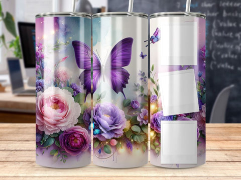 Seamless Purple Butterfly Picture Tumbler Sublimation Wrap Sublimation BijouBay 