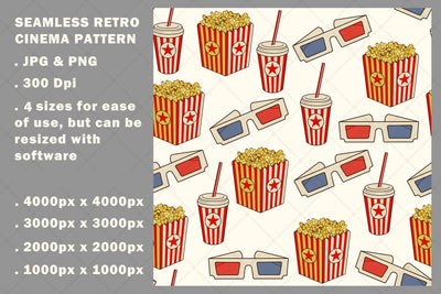 Seamless Retro Cinema Pattern Sublimation Karma Genie Graphics 