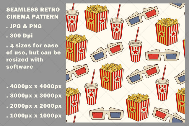 Seamless Retro Cinema Pattern Sublimation Karma Genie Graphics 