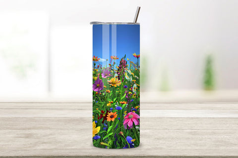 Seamless Spring Flower Tumbler Design | Rain Rainbows PNG, Seamless Spring Wildflowers Field Watercolour 20 oz Skinny Tumbler Wrap For Sublimation | Spring Delicate Wildflowers Landscape Watercolour Sublimation FloridPrintables 
