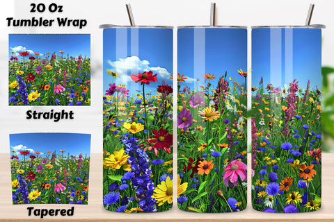 Seamless Spring Flower Tumbler Design | Rain Rainbows PNG, Seamless Spring Wildflowers Field Watercolour 20 oz Skinny Tumbler Wrap For Sublimation | Spring Delicate Wildflowers Landscape Watercolour Sublimation FloridPrintables 