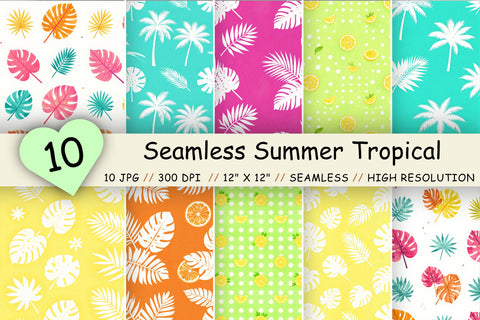 Seamless Summer Tropical Pattern, Watercolor Digital Paper Bundle Pack, Printable Scrapbook Paper, Exotic Floral Leaf Design Collection Digital Pattern FloridPrintables 