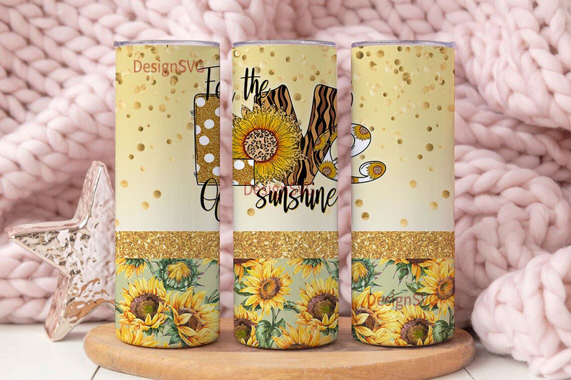 Seamless Sunflower love 20oz Skinny Tumbler Design, Sunflower Sublimation Wrap Design, Tumbler wrap, Sunflower Glitter Leopard tumbler wrap Sublimation DesignSVG 