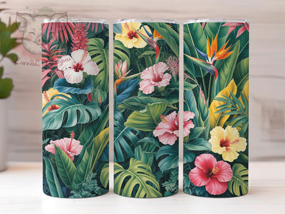 Seamless Tropical Floral Tumbler, Tropical Floral Art, Exotic Flowers, Island Vibes, Botanical Design, Tumbler Wrap, Sublimation Design, 20oz Tumbler, Paradise Theme Sublimation Lara' s Designs 