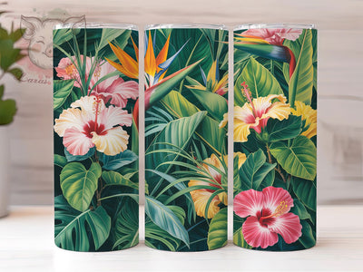 Seamless Tropical Floral Tumbler, Tropical Floral Art, Exotic Flowers, Island Vibes, Botanical Design, Tumbler Wrap, Sublimation Design, 20oz Tumbler, Paradise Theme Sublimation Lara' s Designs 