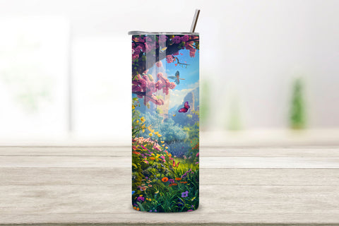 Seamless Tumbler Wrap, Spring Vibes, 3D Spring Flower Wrap, 3D Spring Landscape Tumbler Design, Digital PNG Wrap for Sublimation, Scenic Mountain Field Graphic Sublimation FloridPrintables 