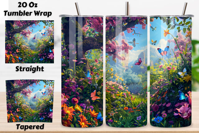 Seamless Tumbler Wrap, Spring Vibes, 3D Spring Flower Wrap, 3D Spring Landscape Tumbler Design, Digital PNG Wrap for Sublimation, Scenic Mountain Field Graphic Sublimation FloridPrintables 