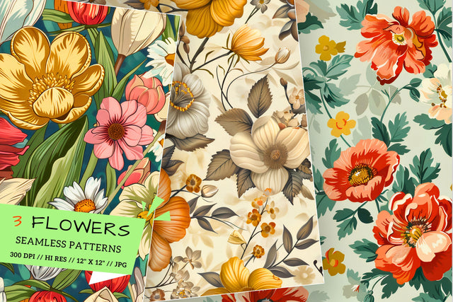 Seamless Vintage Floral Garden: Retro Charm, Vintage-Inspired Spring Flowers, Retro Pattern, Meticulously Crafted, Seamless Pattern, Digital Paper Sublimation FloridPrintables 