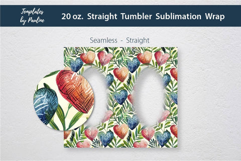 Seamless Watercolor Heart Oval Photo Tumbler Wrap Sublimation Templates by Pauline 